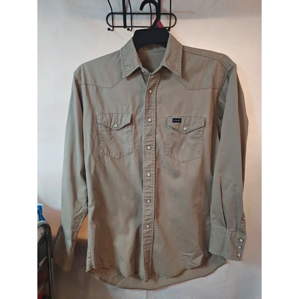 Men's Wrangler Pearl Snap Long Sleeve Western Shirt - Beige (Size M)